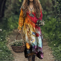 Women's Vintage Gradient Floral Patchwork V Neck Midi Dress elevenforest