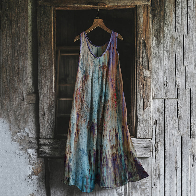 Vintage Rust Art Print Tank Midi Dress elevenforest