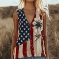 Women's Independent Day Flowers Art Vintage Linen Sleeveless Tank Top elevenforest