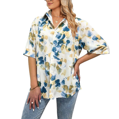 ’s Summer Printed Single Breasted Short Sleeve Top – Print Blouse