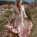 Women's Bohemian Rose Lace Gradient V-neck Maxi Dress elevenforest