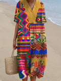 Women's Bohemian Inspired Print Linen Blend Dress elevenforest