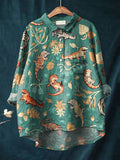 Vintage Lovely Geckos Art Print Casual Cotton And Linen Shirt