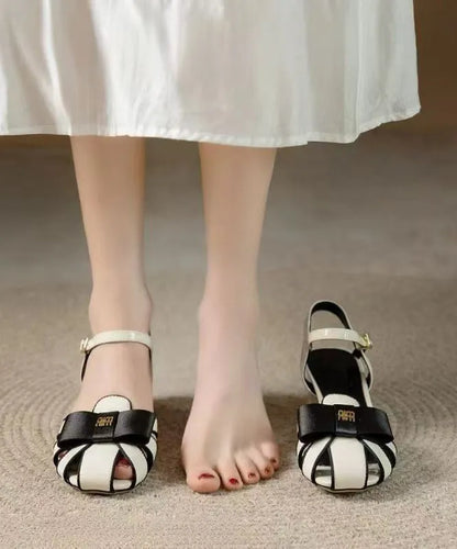Faux Leather Yellow Splicing Buckle Strap Hollow Out Sandals Ag1020