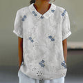Women's Floral Lace Embroidery Lapel Short Sleeve Casual Blouse elevenforest