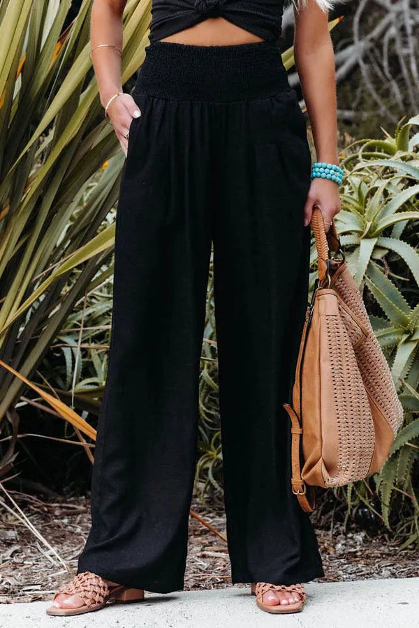 Spring Summer Cotton Linen Wide Leg Pants Trousers