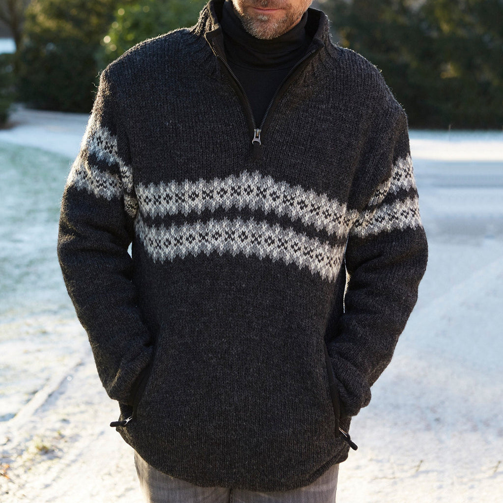 Vintage Warmth Norwool Icelandic Knit Jacquard Half Zip Collar Sweater（Unisex ） elevenforest