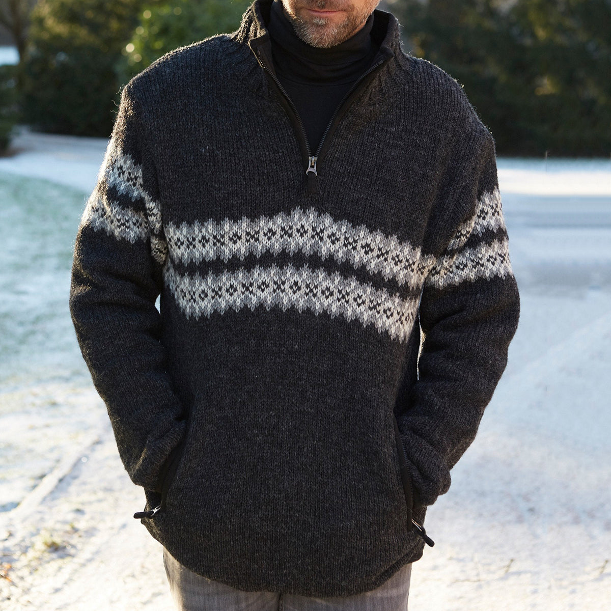 Vintage Warmth Norwool Icelandic Knit Jacquard Half Zip Collar Sweater（Unisex ） elevenforest