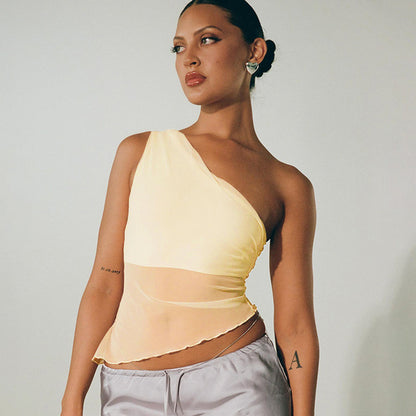 Asymmetrical Crop Top One Shoulder Tank Tops Sleeveless Summer Shirts Female Clothes