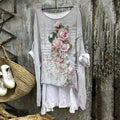 Comstylish Women's Floral Musical Notes Embroidery Art Linen Blend Vintage Shirt