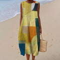 Comstylish Women's Retro Abstract Geometric Art Print Sleeveless Dress