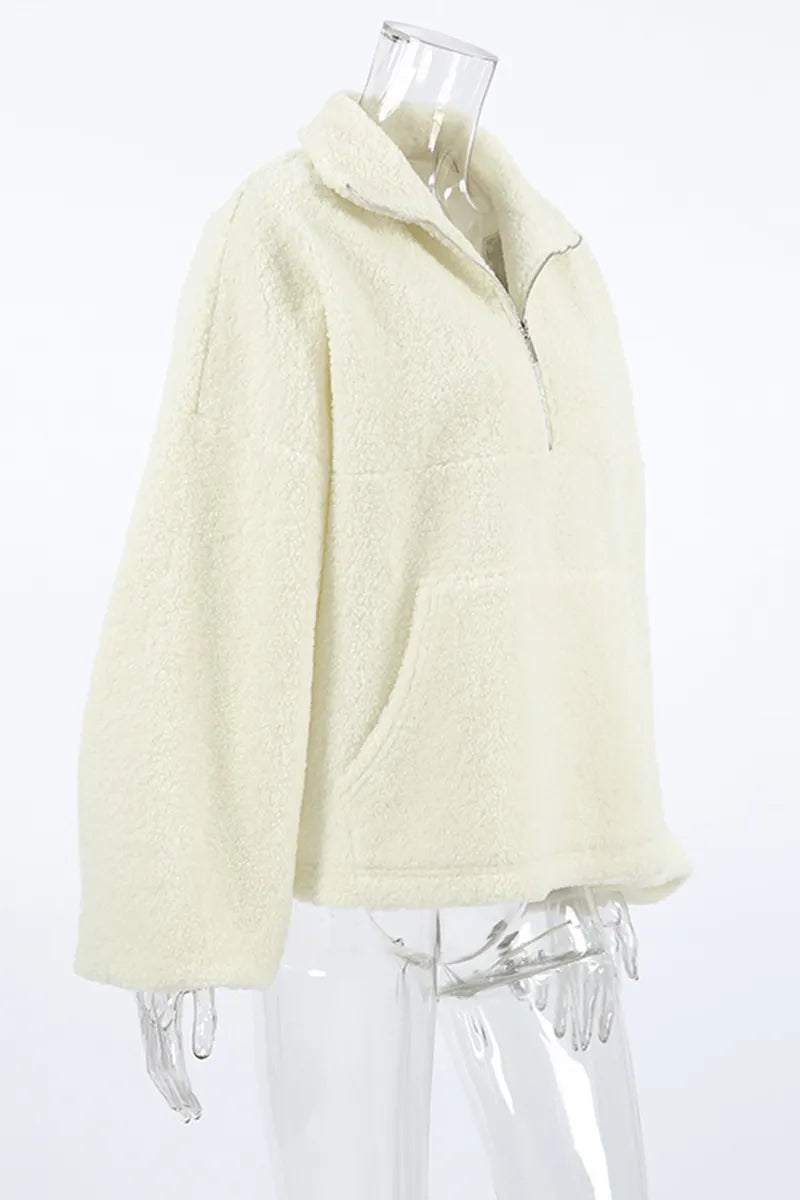 Daily Pocket Zipper Turndown Collar Hoodies