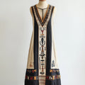 Egyptian Elements Inspired Contrast Linen Maxi Dress elevenforest