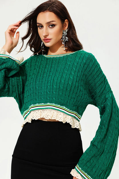 Flared Sleeve Crew Collar Knit Sweater