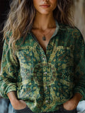 Women's Retro Ethnic Print Casual Long Sleeve Comfortable Cotton Shirt