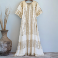 Women's Gold Sequin Striped Casual Linen Dress elevenforest