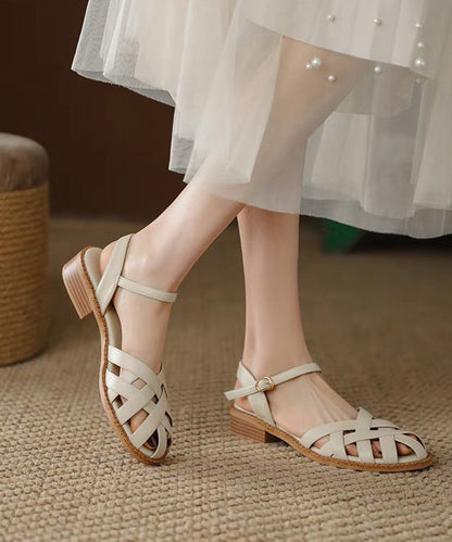 Unique Splicing Chunky Sandals Brown Faux Leather Hollow Out Oi040