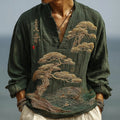 Men's Japanese Art Pine Embroidery Linen Shirt elevenforest