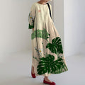 Comstylish Women's Retro Japanese Botanical Art Print Midi Dress
