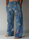 Men's Manta Rays Print Linen Blend Casual Pants elevenforest