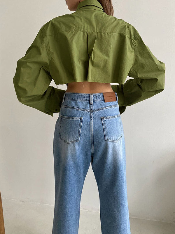 Long Sleeves Loose Asymmetric Buttoned Pockets Color Split-joint Lapel Blouses&shirts Tops