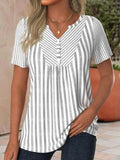 Women's Casual Contrast Stripe Print Short Sleeve Top 