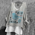 Women's Floral And Bird Applique Embroidered Cotton And Linen V-neck Shirt elevenforest