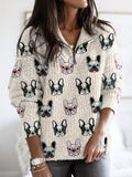 Comstylish Funny Dogs With Glasses Print Women's Soft Collar Zipper Sweater