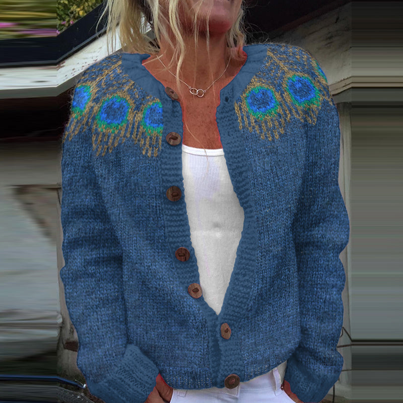 Vintage Icelandic Peacock Feather Knitted Warm Women's Sweater elevenforest