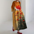Comstylish Vintage Japanese Art Crane Flowy Linen Maxi Dress