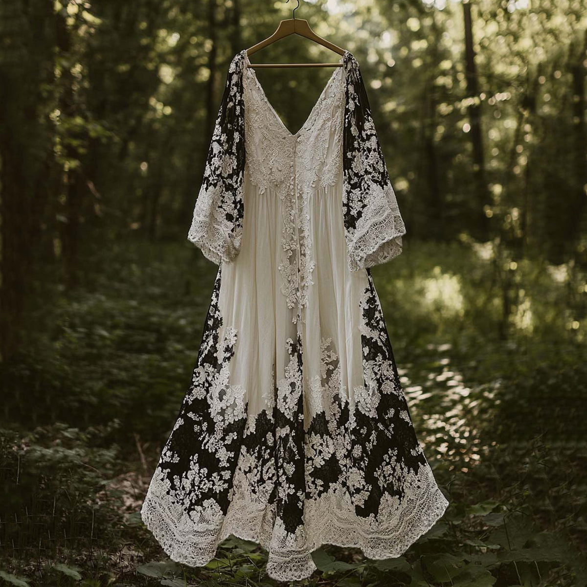 Vintage Floral Embroidered Pattern Linen Flowy Contrast Color Maxi Dress elevenforest
