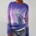 Tie Dye Color Cat Print Women's Knitted Sweater elevenforest