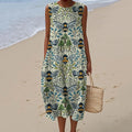 Women's Vintage Bee Floral Art Print Linen Tank Dress elevenforest