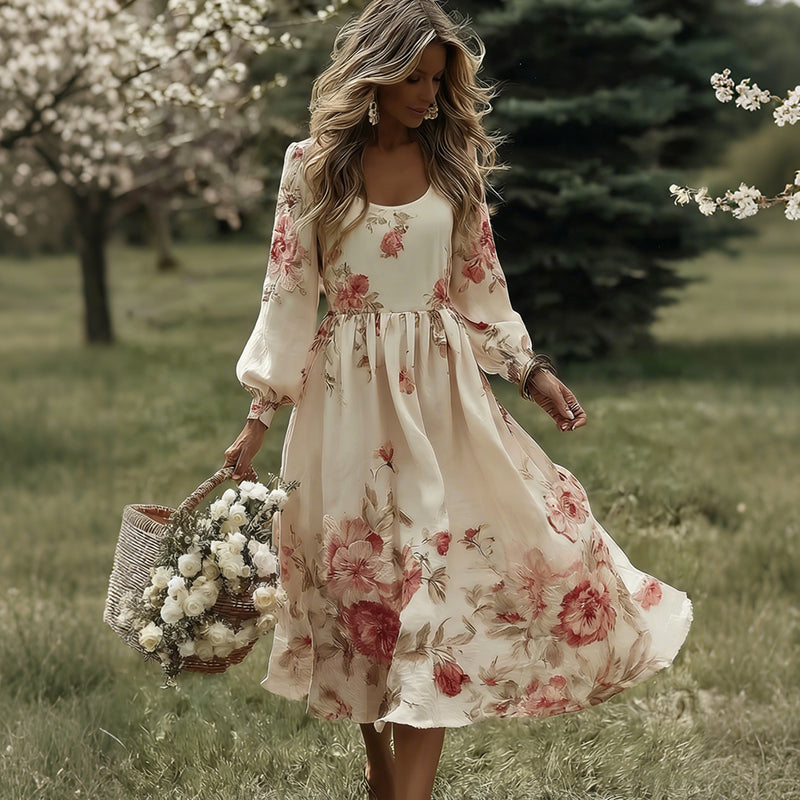 Women's Vintage Pink Rose Art Flowy Maxi Dress elevenforest
