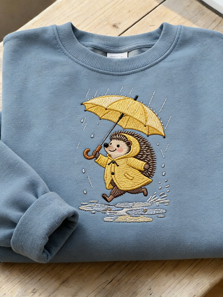 Comstylish Cute Hedgehog Pattern Design Round Neck Casual Sweatshirt