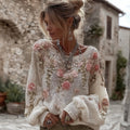 Comstylish Women's Vintage Pink Flowers Art Cozy Knit Pullover Sweater