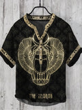 Vintage Egyptian Scarab Print Men's Casual V-neck Shirt elevenforest
