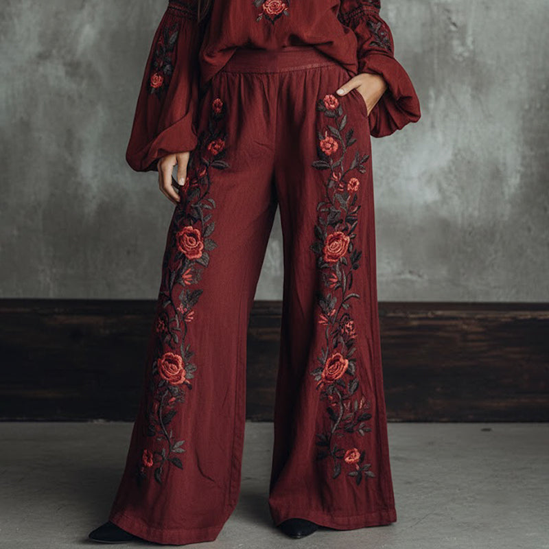 Women's Floral Print Linen Pants elevenforest