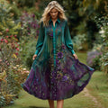 Women's Vintage Floral Embroidery Ombre Pattern Shirt Dress elevenforest