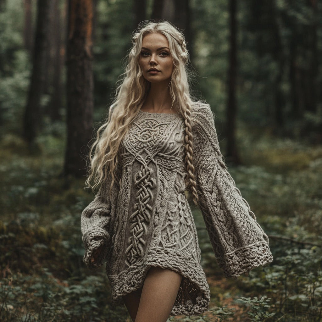 Women's Viking Celtic Knot Chunky Knit Sweater Dress elevenforest
