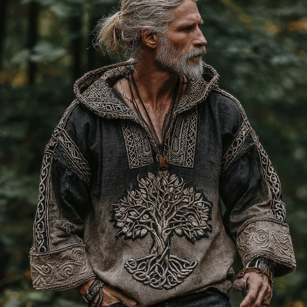 Men's Viking Nordic Life Of Tree Gradient Bohemian Hoodie elevenforest