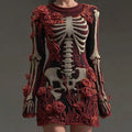Women's Vintage Skull Rose Comfortable Elegant Sweater Dress elevenforest