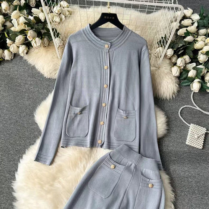 Knitted Cardigan Top Spring Autumn High End Sweater Jacket High Waist Slimming Wide Leg Pants Suit