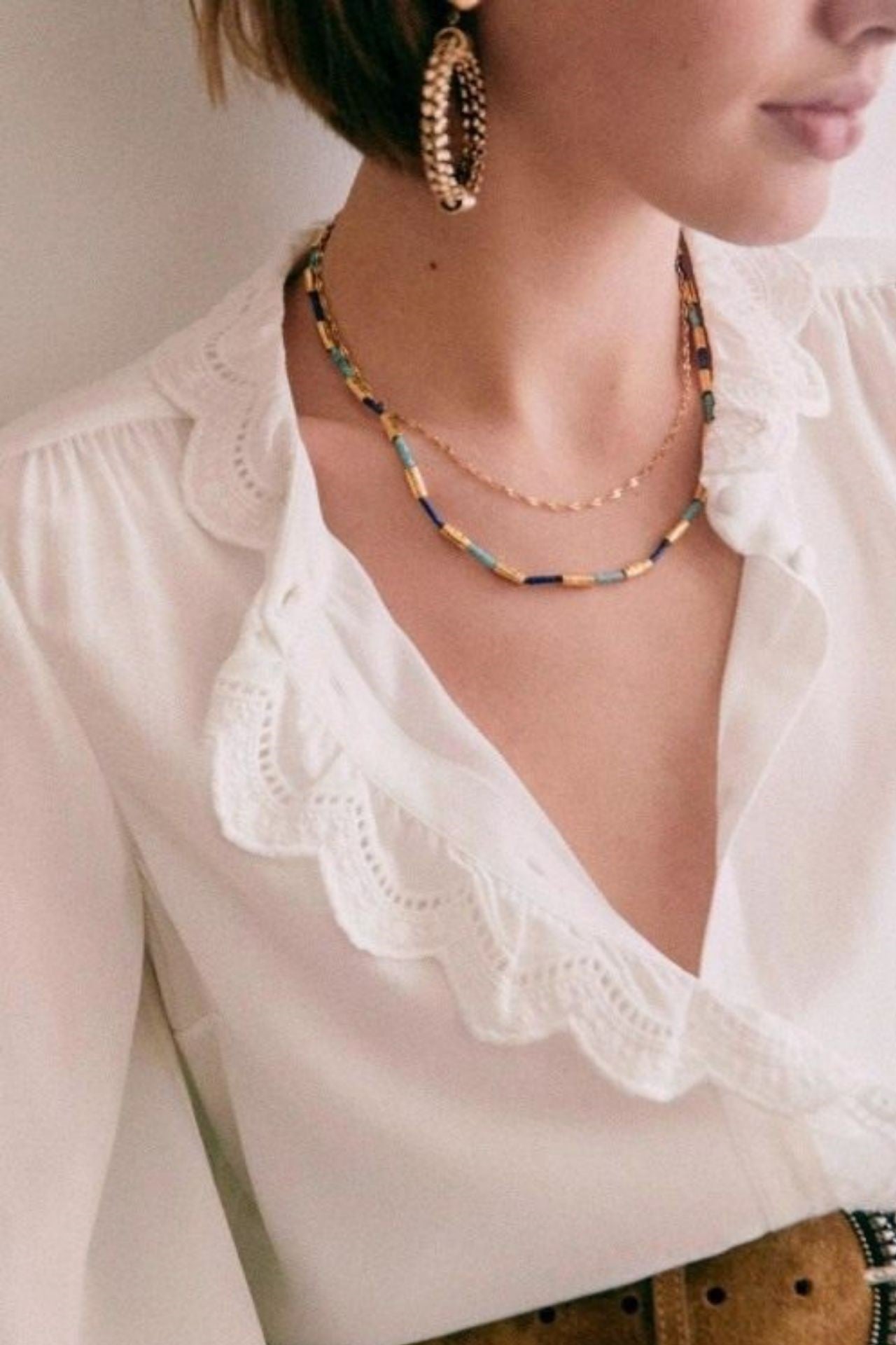 Silk Long Sleeve V-neck Blouse White