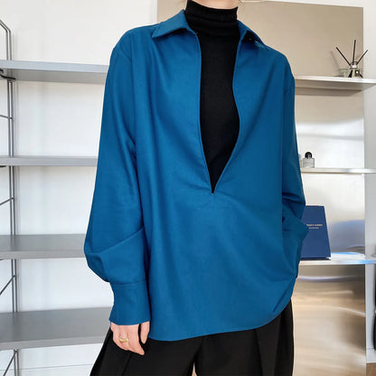 Autumn Young Long Sleeve V-neck Shirt Fashionable Outerwear Bandage Top