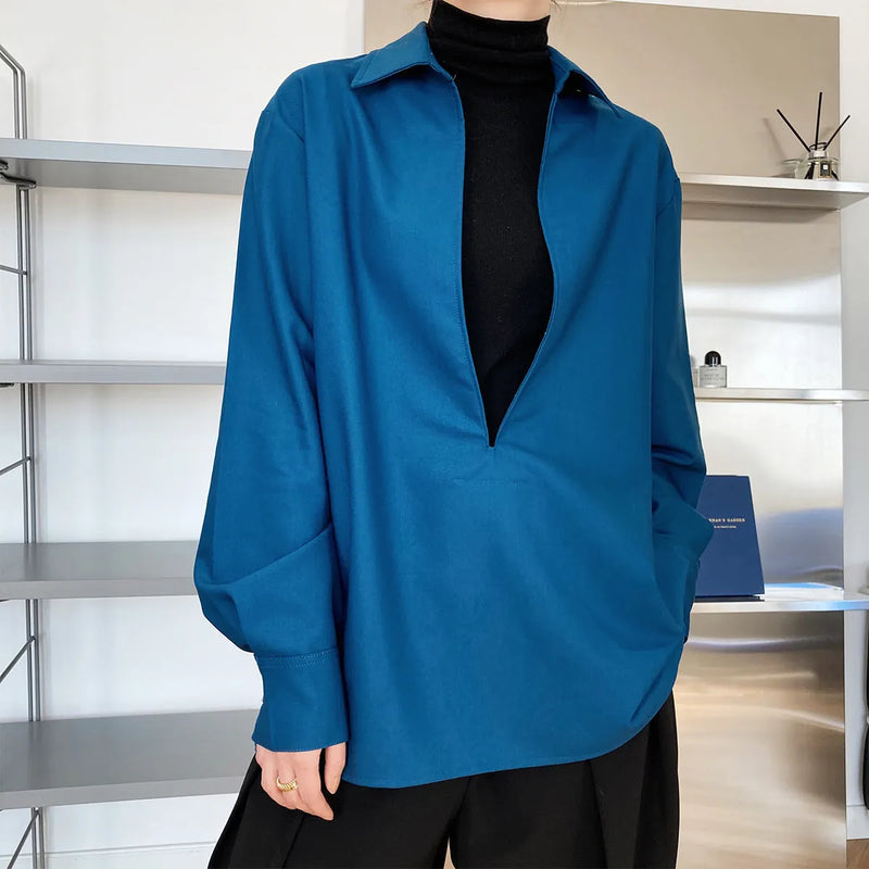 Autumn Young Long Sleeve V-neck Shirt Fashionable Outerwear Bandage Top