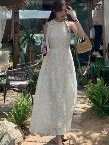 Sleeveless Midi Dresses for Summer New Embroidery A-line Korean Vestidos Mujer