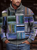 Men's Retro Colorblock Patchwork Cozy Full Zip Cardigan elevenforest