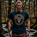 Men's Vintage Viking Skull Rune Print T-shirt elevenforest