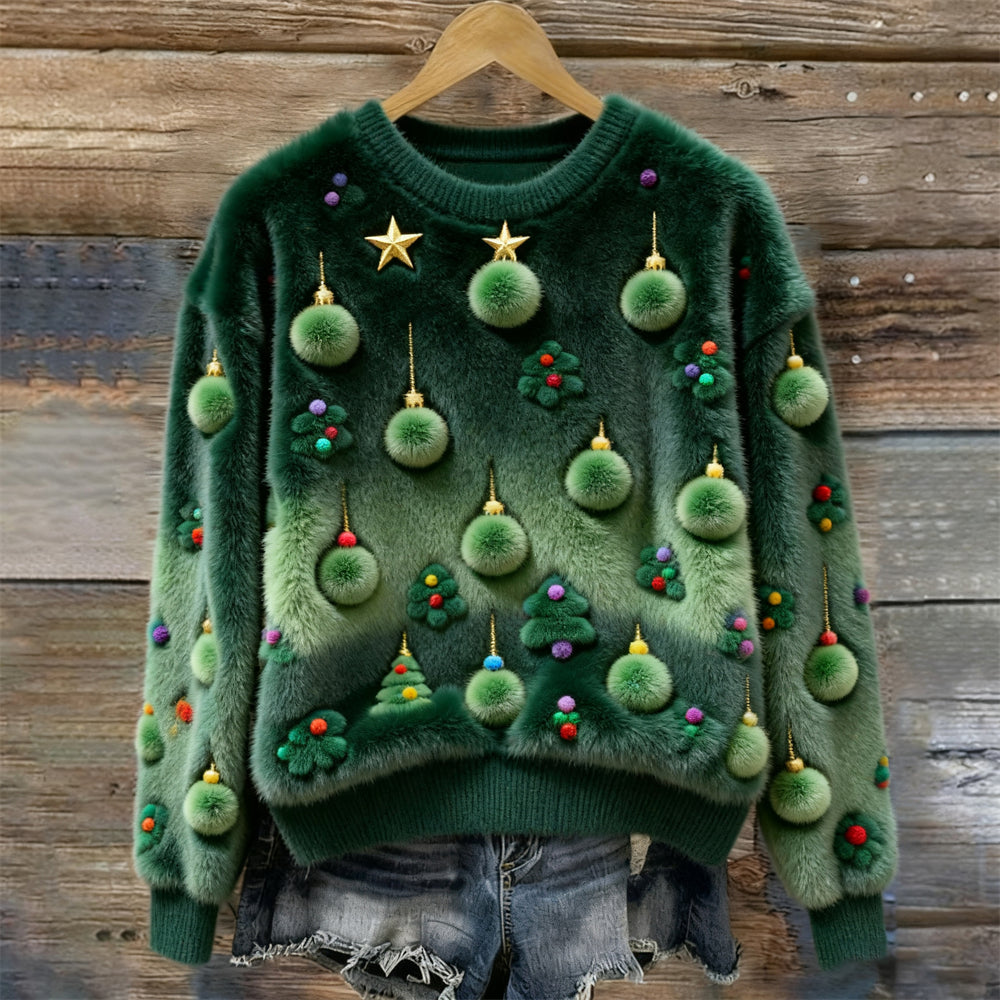 Christmas Tree Decorative Art Women's Plush Sweater artswardrobe